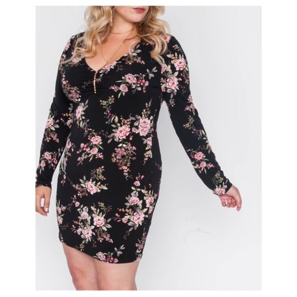 Floral Bodycon Mini Dress Plus Size 2x 3x - Picture 3 of 5